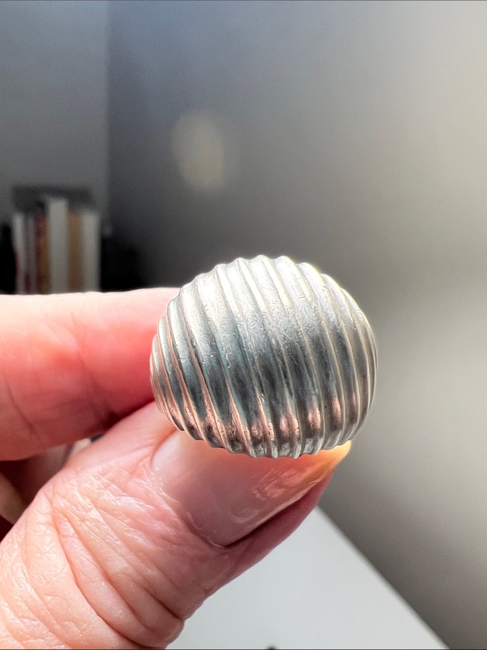 Ribbed Dome Silver-Tone Statement Ring - Vintage